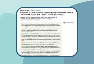 Thumbnail of article: Prognostic Value of Cutaneous Disease Severity Estimates on Survival Outcomes in Patients With Chronic Graft-vs-Host Disease.